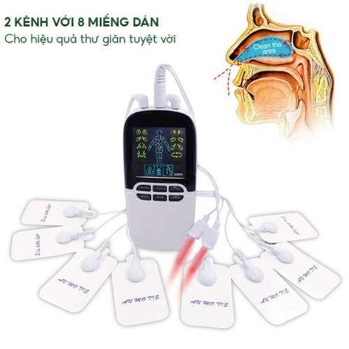 Máy massage xung điện Nikio NK-102 - Đèn hồng ngoại trị liệu mũi - 8 miếng dán