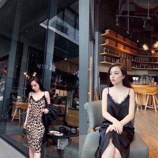 Váy 2 dây lụa viền ren vnxk