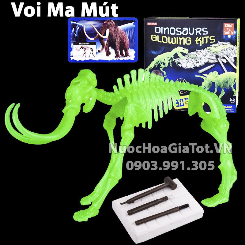 BỘ ĐỒ CHƠI KHẢO CỔ ĐÀO HÓA THẠCH 1 CON VOI MAMUT SIZE L 25CM CÓ DẠ QUANG
