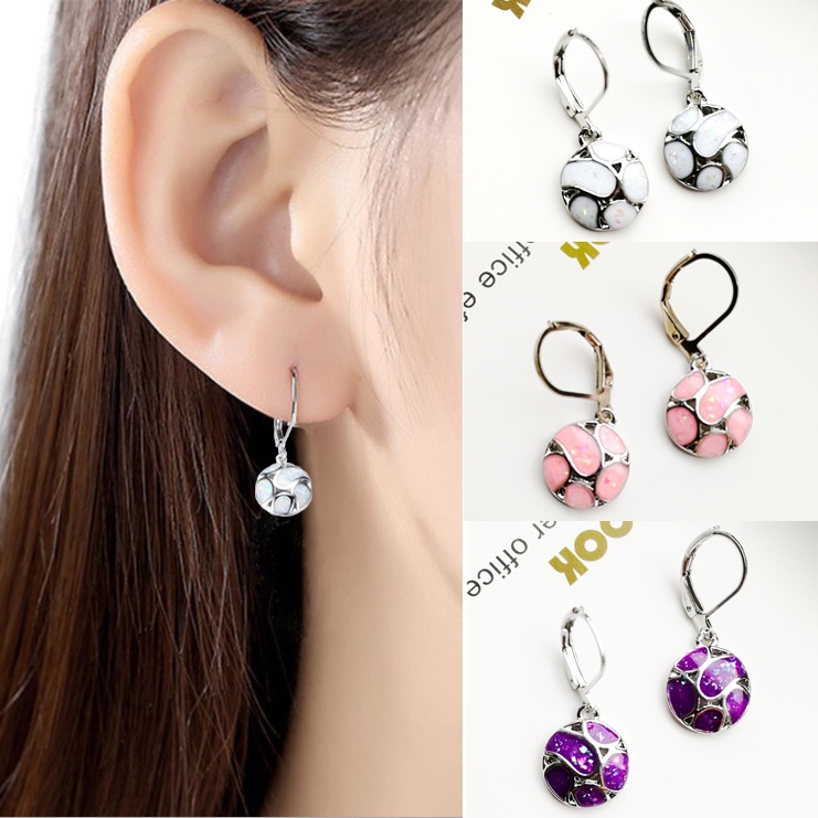 Bông Tai Mạ Bạc 925 Hình Giọt Nước Đính Đá Opal Lửa Tinh Tế Cho Nữ