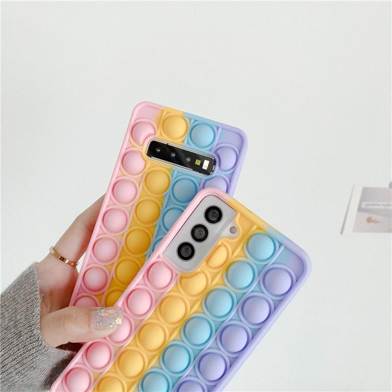 Samsung S8 S9 S10 S20 S21 Plus Note 8 9 10 Plus 20 Ultra Relieve Stress Pop Push It Bubble Case Rainbow Phone Case