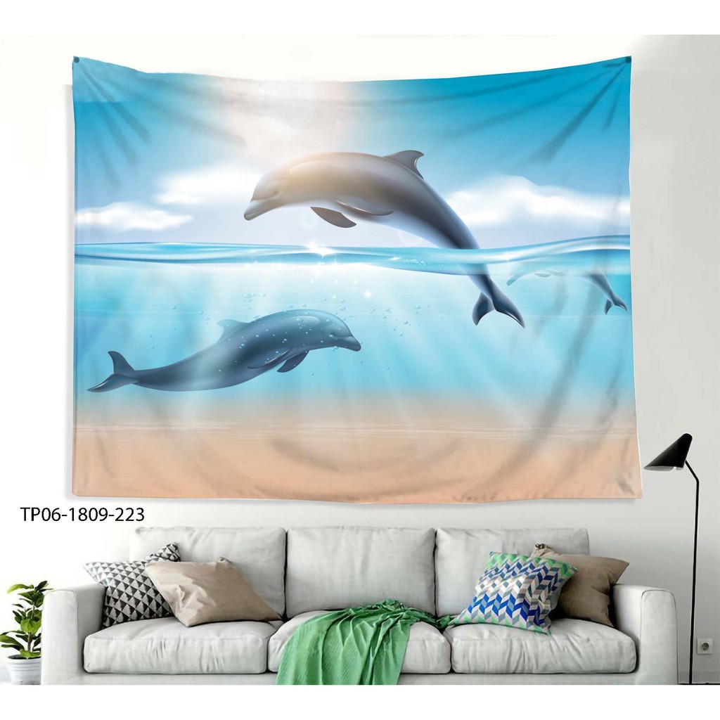 Tranh vải treo tường Cá heo, Sư tử, Chim, Thú decor phòng ngủ, Trang trí phòng khách TẶNG móc treo, miếng dán