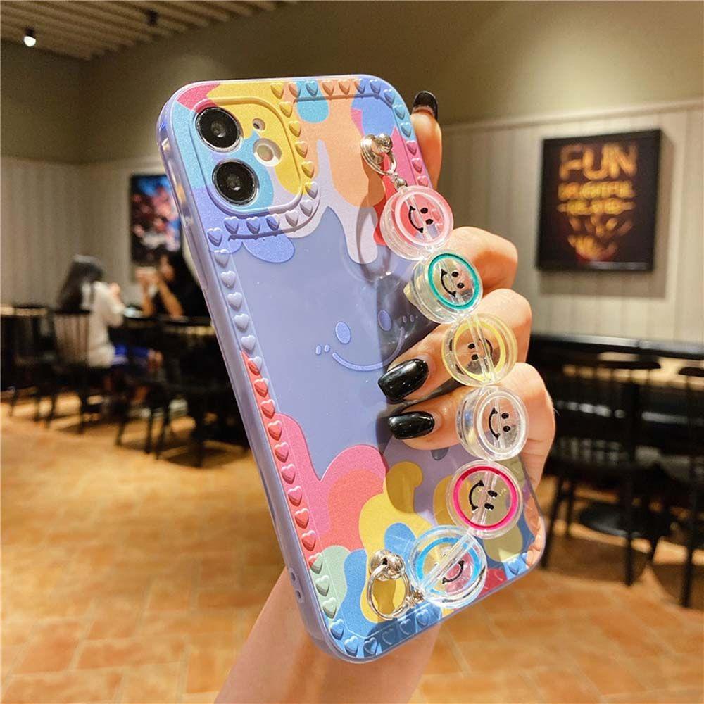 Ốp Điện Thoại Mềm Siêu Mỏng Màu Kẹo In Họa Tiết Có Dây Đeo Tay Cho Iphone 13