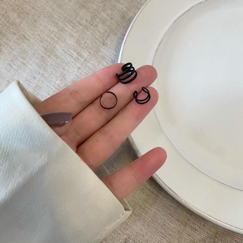 Bộ Ba Khuyên Kẹp Tai Hình Chữ C Màu Đen Đơn Giản Không Cần Xỏ Lỗ