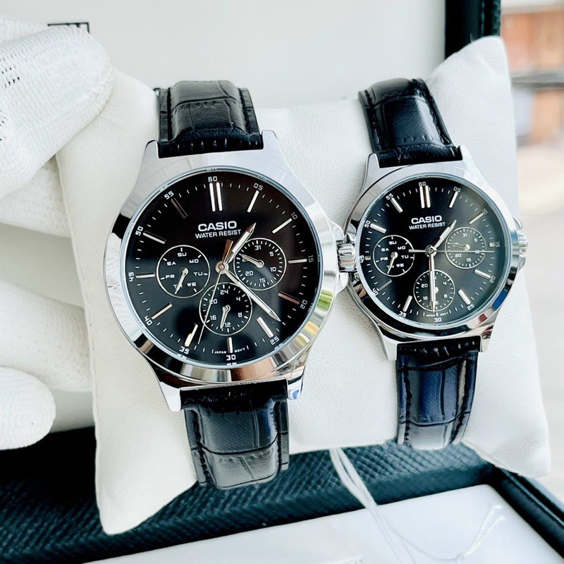 Đồng hồ Nam Casio MTP-V300L-1AVDF, đồng hồ chính hãng, dây DA đen mặt đen, 6 kim