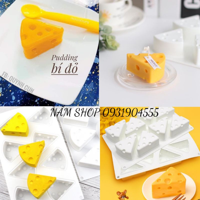 Khuôn silicon hình phô mai tam giác làm thạch, pudding, panna cotta, bánh cho bé ăn