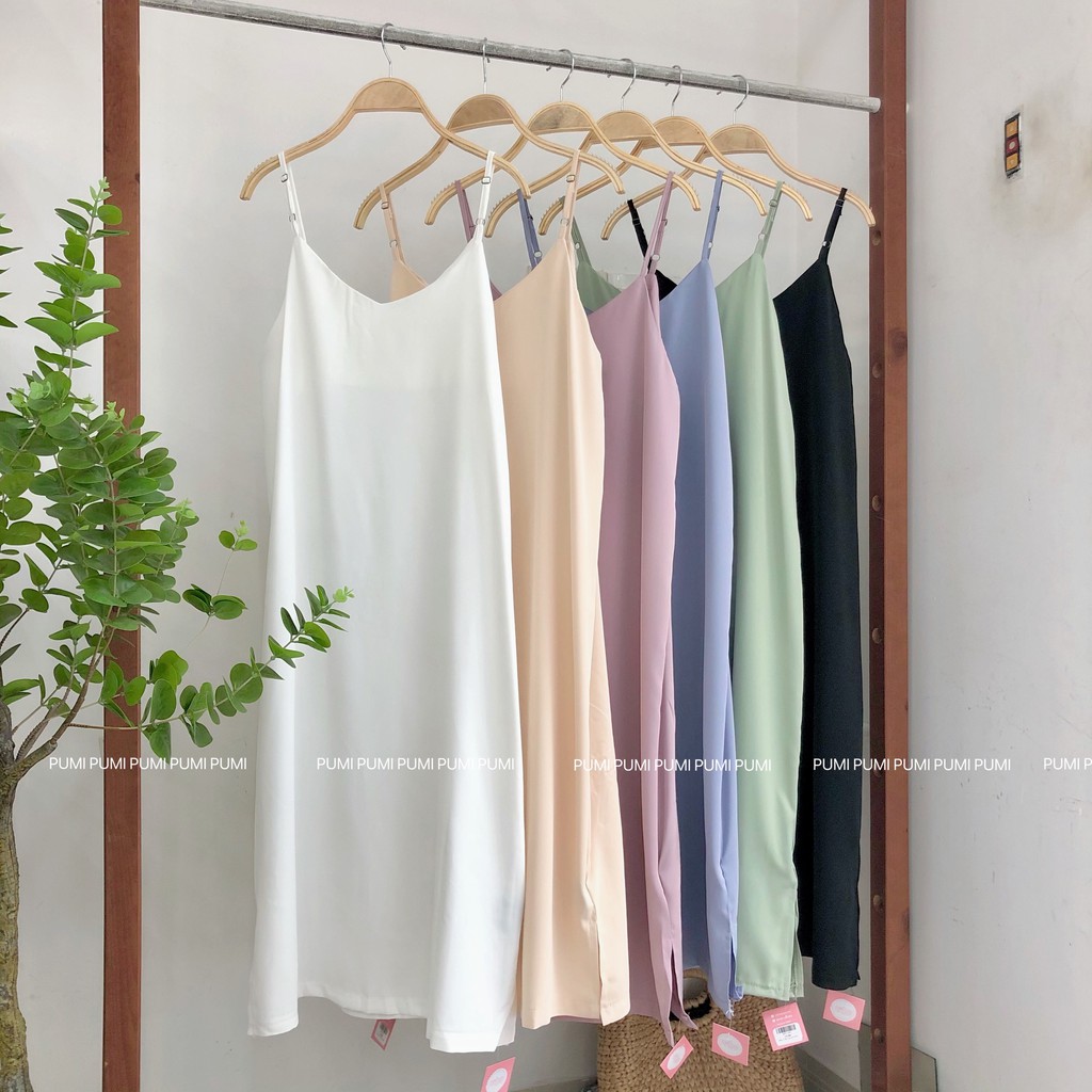 Đầm 2s maxi nữ chất vải lụa xẻ hai bên cổ V nhièua màu tôn da freesize Pumi