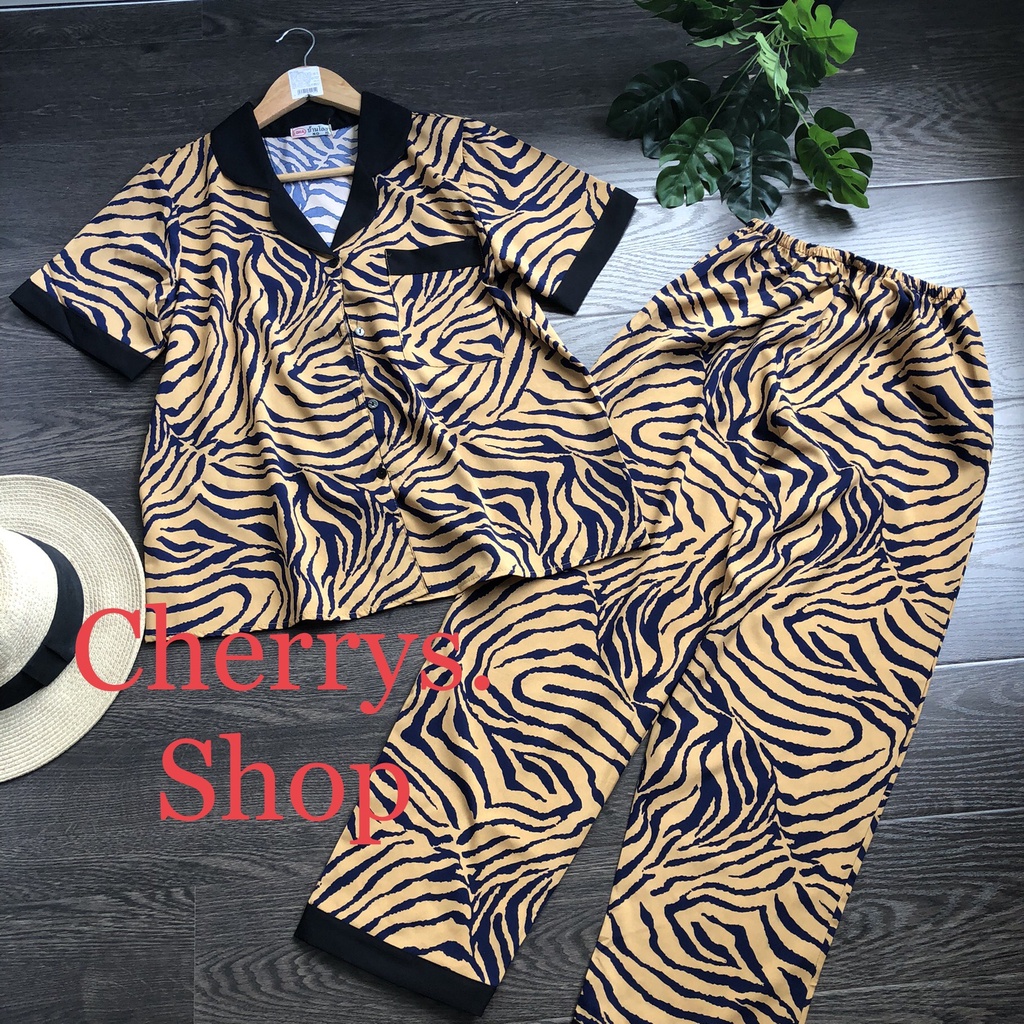 Đồ bộ pijama lụa beo cộc tay quần dài dưới 65 kg -Đồ mặc nhà -mặc ngủ siêu xinh