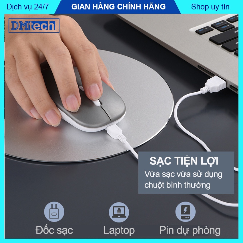 Chuột không dây BLUETOOTH 5.1 2.4G pin tự sạc Dmtech V1 chơi game mobile chất lượng cao, màu sắc cá tính - DMtech