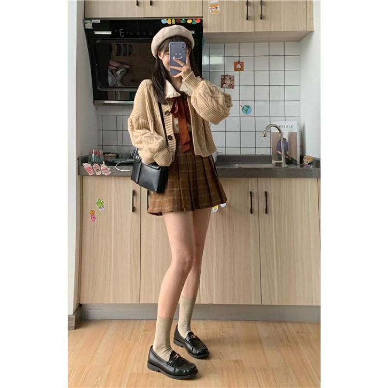 Set áo sơmi + khoác len cardigan + chân váy 🇰🇷