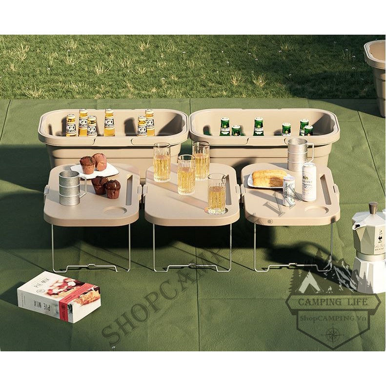 Giỏ nhựa gấp gọn, thùng đựng đồ kèm mặt bàn du lịch, cắm trại dã ngoại - Camping VietNam