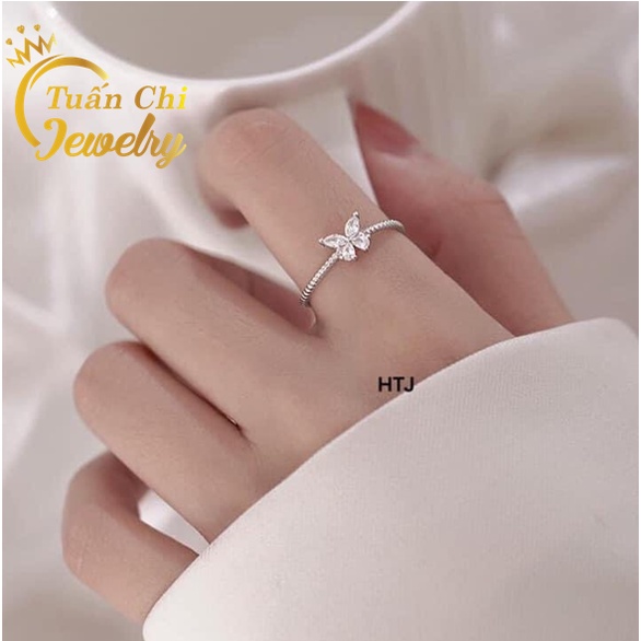 Nhẫn Nữ Bạc Ta Hình Cánh Bướm Đính Đá Nhẹ Nhàng, Tiểu Thư
