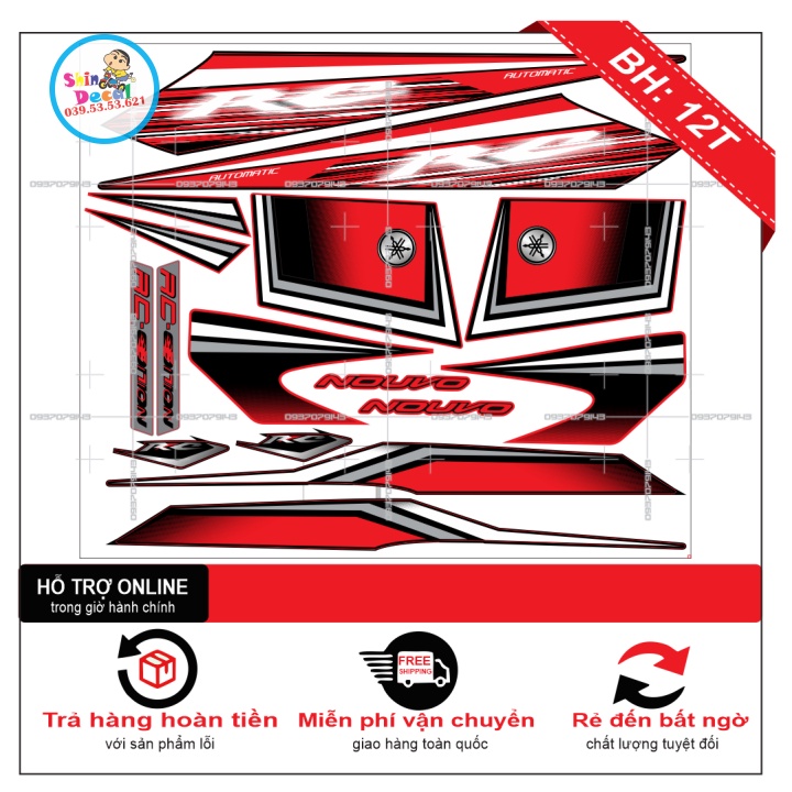 TEM XE NOUVO 2 RC ĐỎ ĐEN -- SHIN DECAL 2