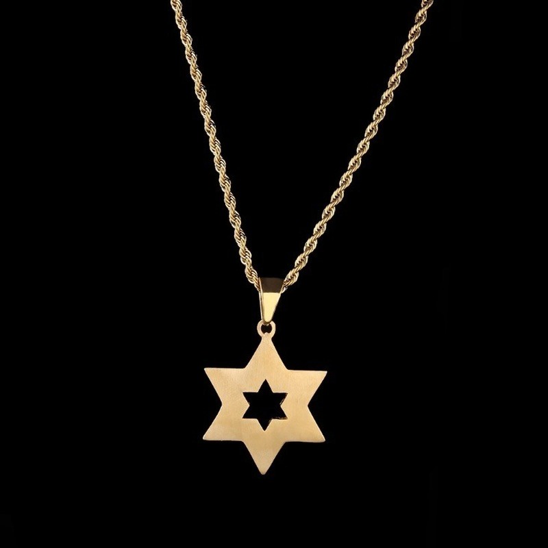Vòng cổ Mặt Ngôi Sao Vàng Jewish Đính Đá Thời Trang Hip Hop