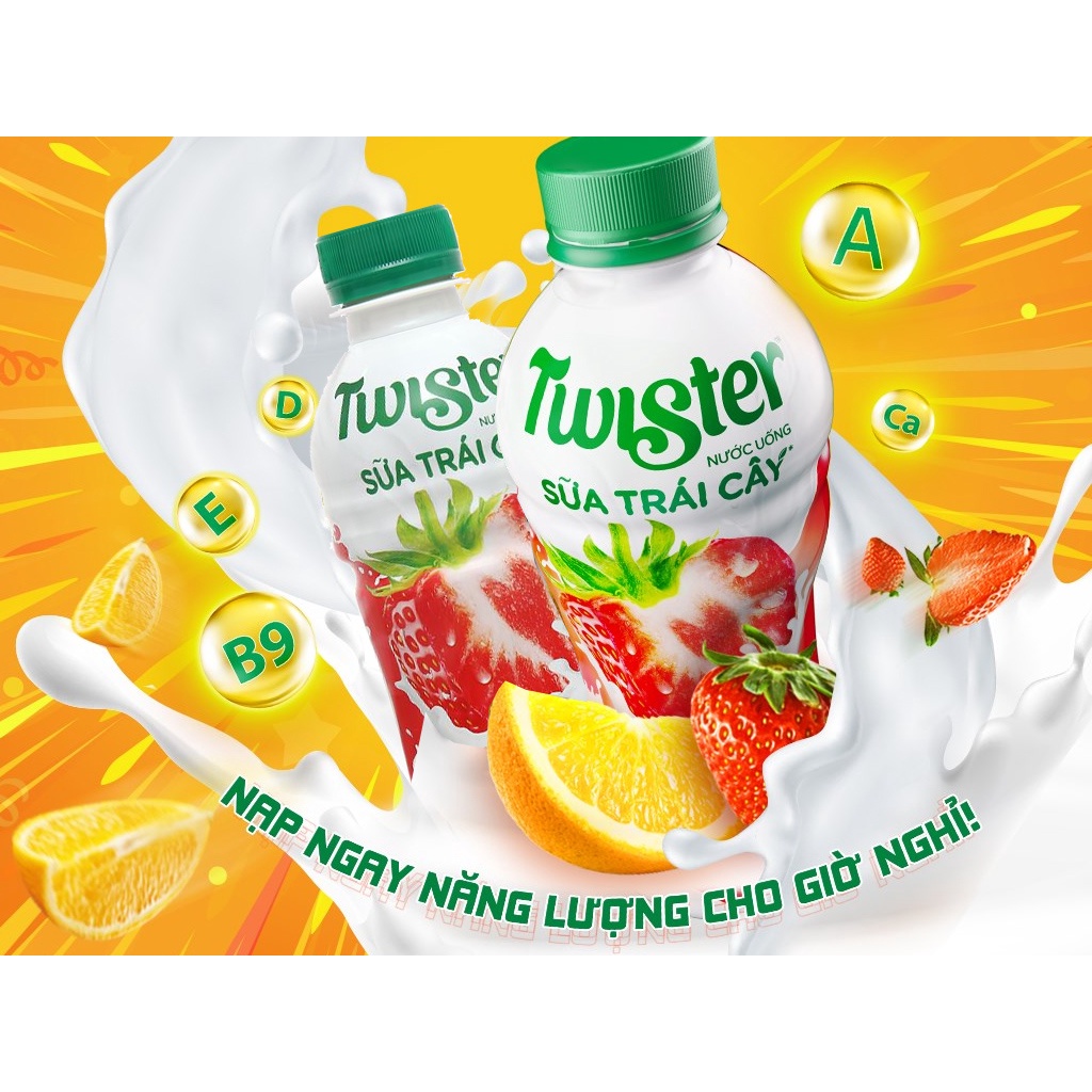 Thùng 24 chai sữa trái cây Twister hương dâu 290ml / Lốc 6 chai sữa trái cây Twister hương dâu 290ml