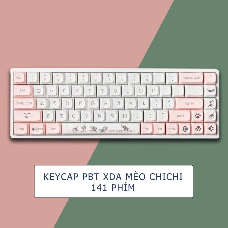 Keycap Thick PBT XDA Mèo Chi Chi 141 Nút Cho Bàn Phím Cơ 1988PC