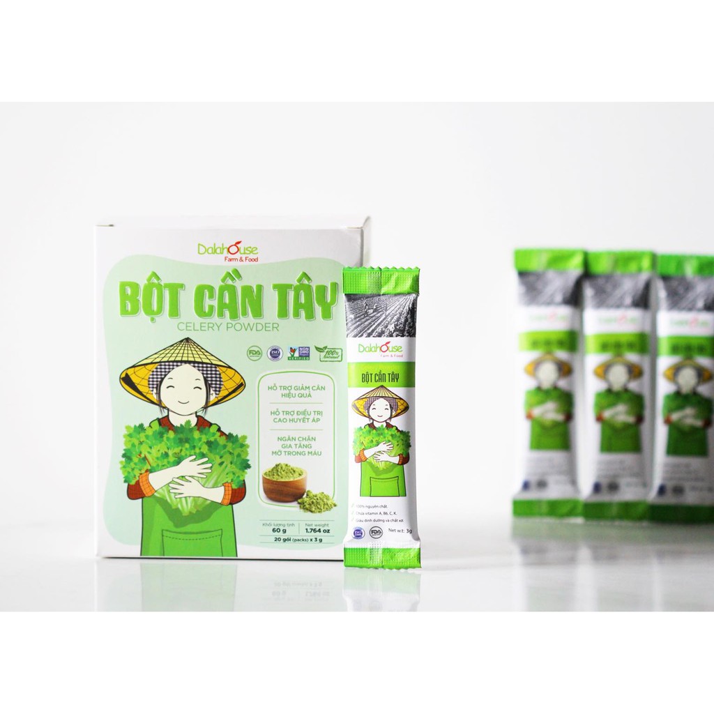 Bột cần tây nguyên chất -giảm cân-thanh lọc cơ thể-đẹp da-Dalathouse-hộp 60gr-20 gói nhỏ rất tiện dụng