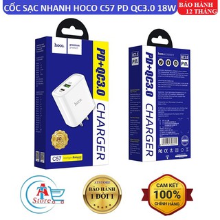 Cốc sạc nhanh hoco c57 pd - qc 3.0 18w chính hãng 2 cổng sạc ra typec và usb
