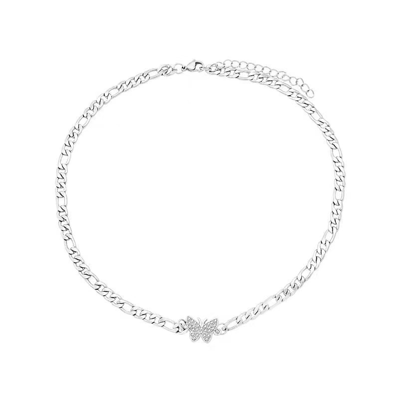 【JIHE】Vòng cổ Choker Mặt Hình Bướm Đính Đá Đơn Giản Thời Trang