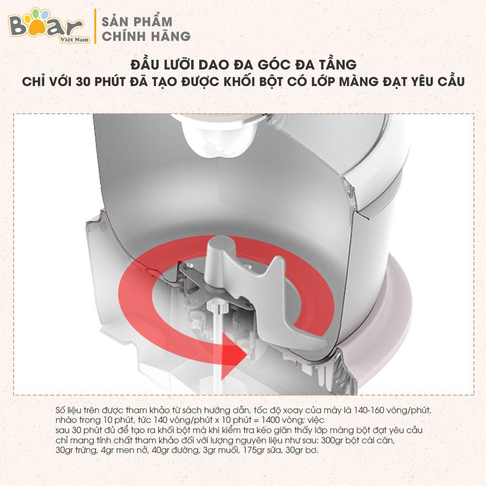 Máy nhồi trộn bột Bear 3.5L-5L nhào bột, ủ bột tự động, âu trộn thép không gỉ – Hàng chính hãng bảo hành 12 tháng