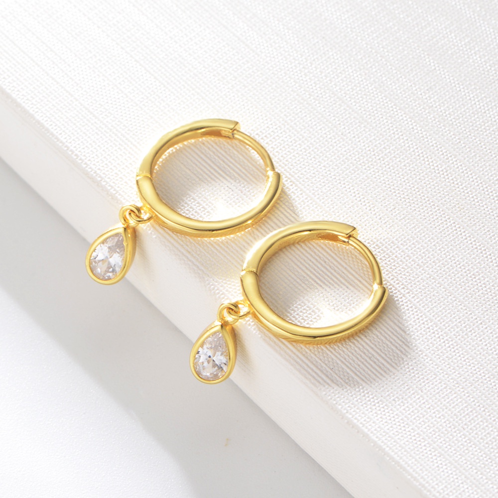 Bông Tai Mạ Bạc 925 Hình Giọt Nước Đính Đá Zircon Phong Cách Hàn Quốc Ngọt Ngào Cho Nữ