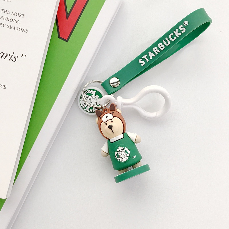 Móc khóa chú gấu Starbucks 12 con giáp chất liệu PVC màu sắc dễ thương, làm móc treo balo túi xách, quà tặng-HO17
