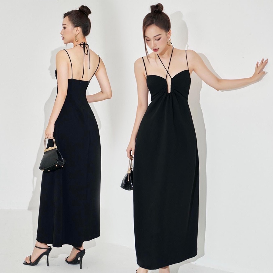 Đầm maxi đen hai dây thiết kế dáng dài sang chảnh