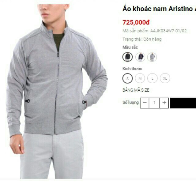 (XẢ) Khoác NỈ ARISTINO AJK034W7, size S, TAG 725K, ảnh thật | BigBuy360 - bigbuy360.vn