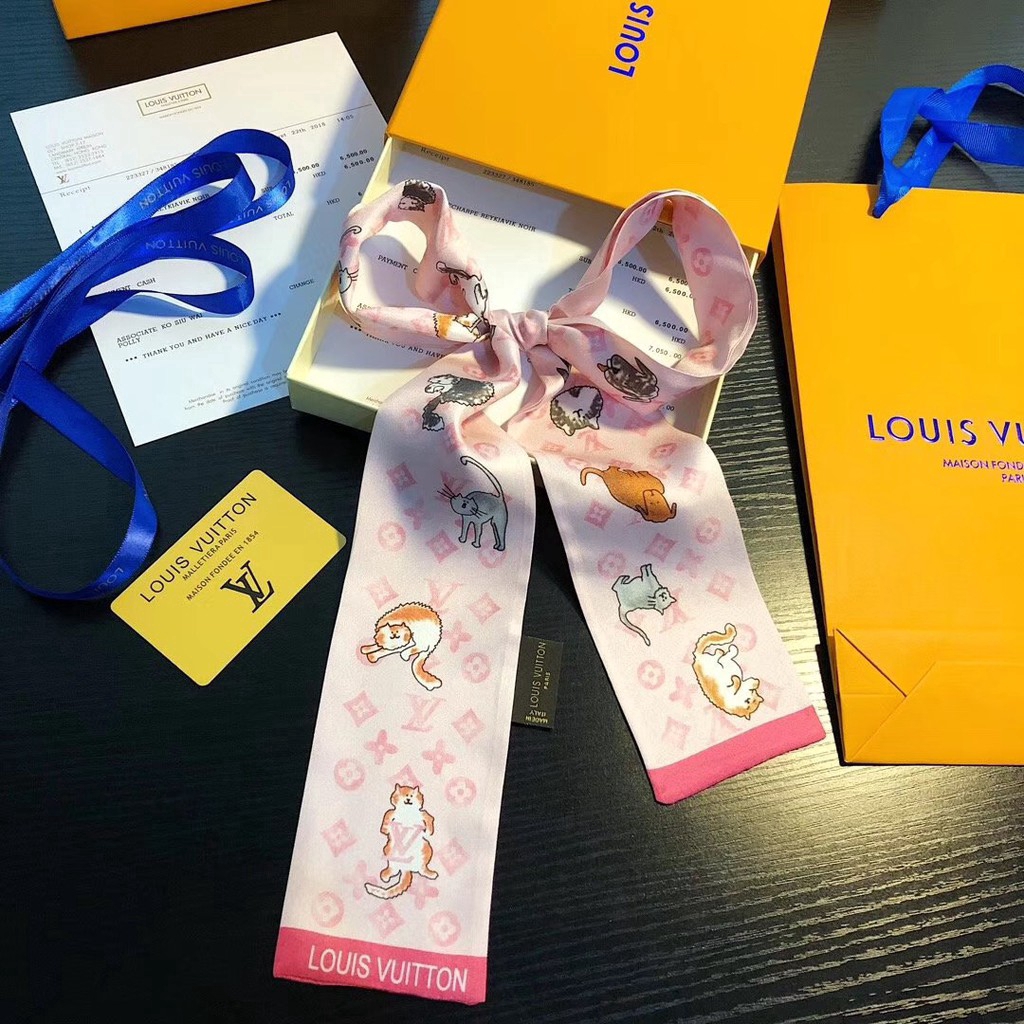 Khăn Choàng Cổ / Túi Xách Bằng Lụa Họa Tiết Mèo Thời Trang 4 Màu Tùy Chọn