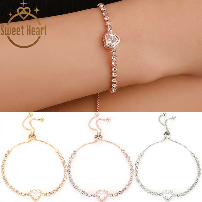 Vòng Tay Đính Đá Zircon Hình Trái Tim Phong Cách Hàn Quốc Thời Trang Cho Nữ