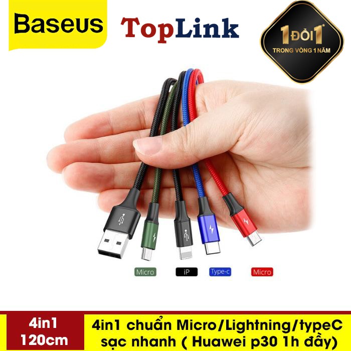 Cáp Sạc Đa Năng BASEUS ( 4in1 ) 4 Đầu All In One Lightning - Microusb - Type-C Dài 120cm Sạc Nhiều Thiết Bị Cùng Lúc