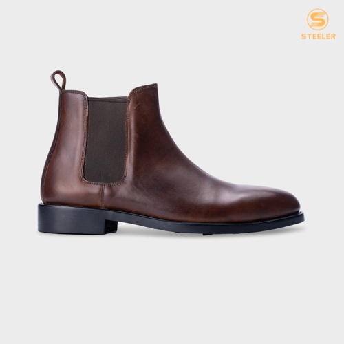 Giày Chelsea Boots Cổ Cao Nam Nâu Đỏ Với Lót Tăng 3Cm Chiều Cao - Thương Hiệu Steeler