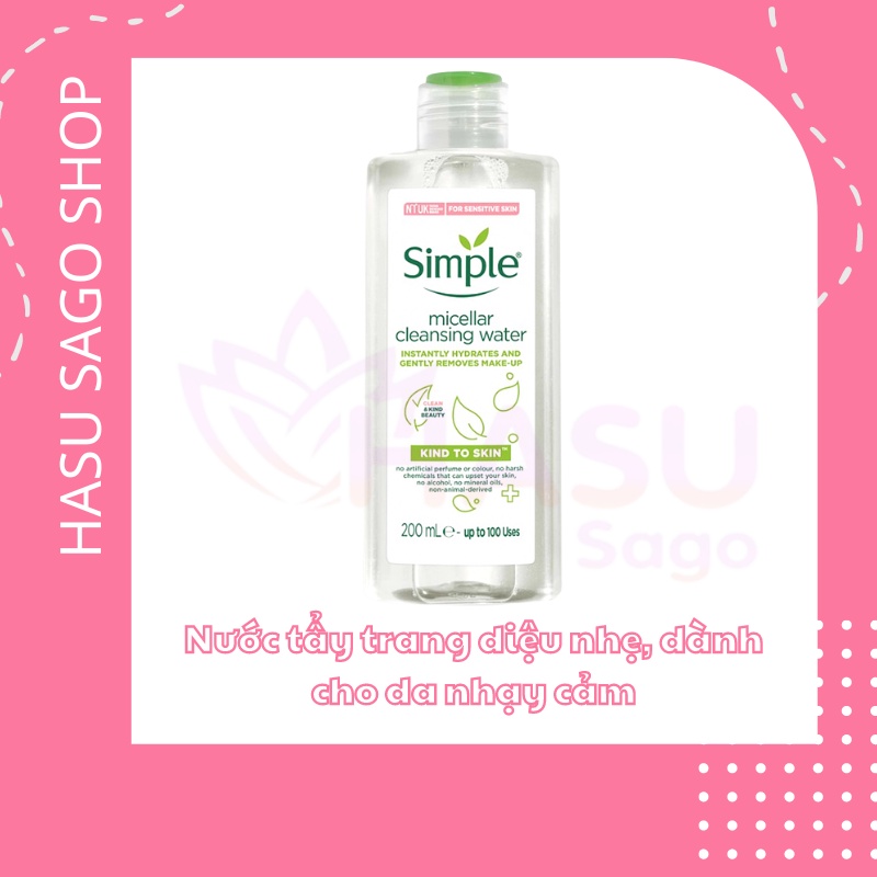 Nước Tẩy Trang Simple Dành Cho Da Nhạy Cảm 200ml