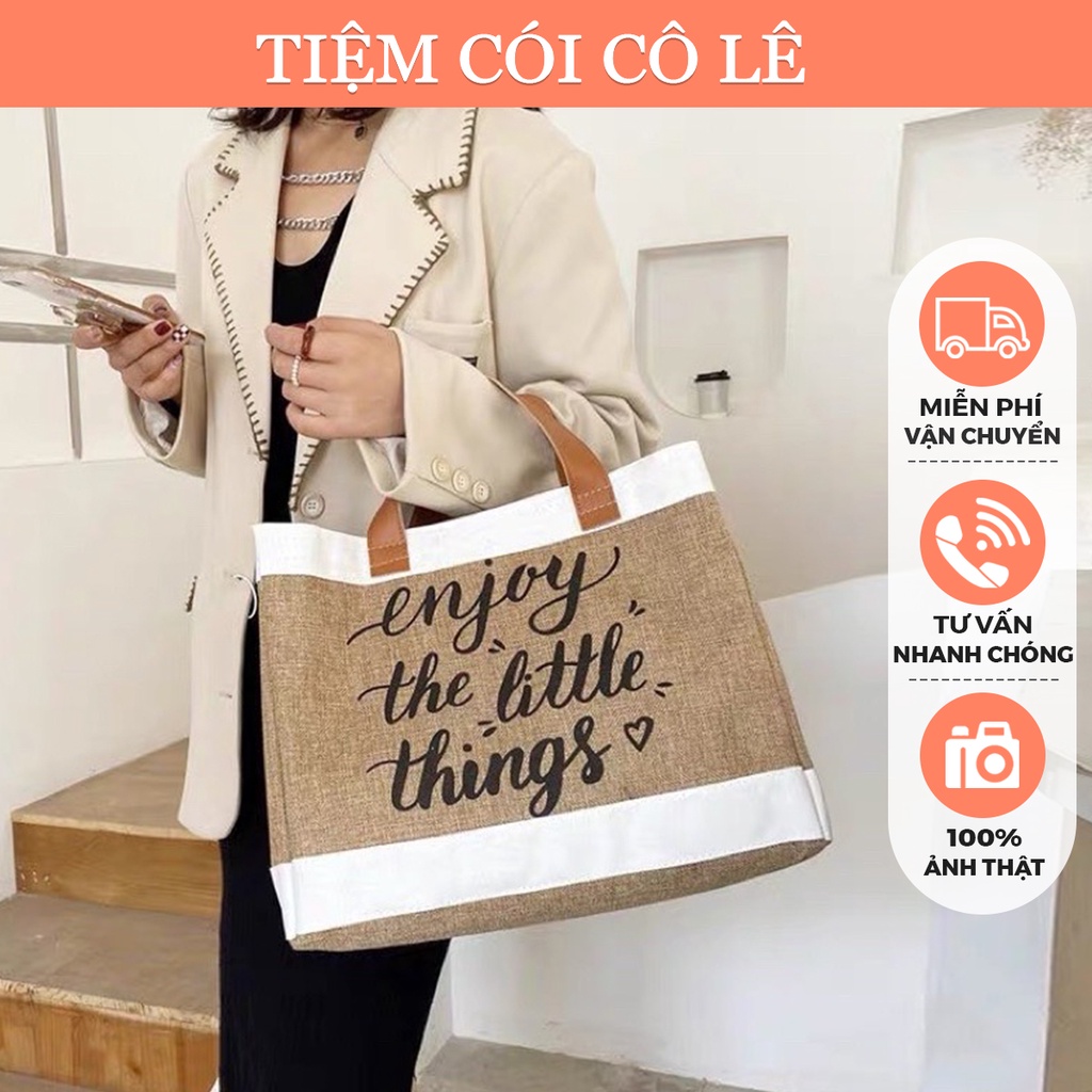 Túi cói đi biển Enjoy The Little Things mẫu mới 2022 - Tiệm Cói Cô Lê