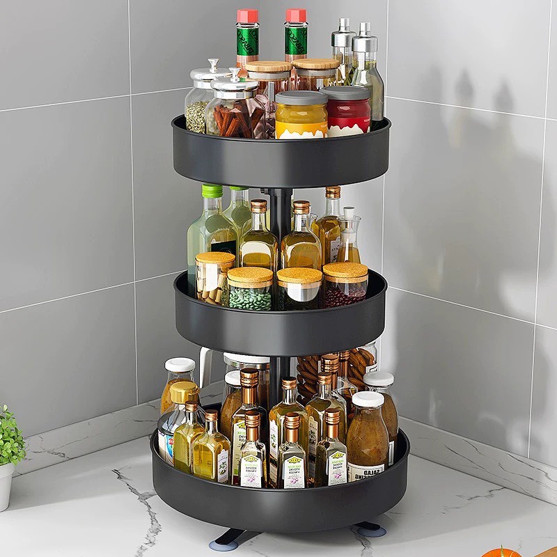 Kệ Gia Vị Xoay 360 Độ 2 Tầng, 3 Tầng, Kệ Để Đồ Nhà Bếp Thông Minh Dáng