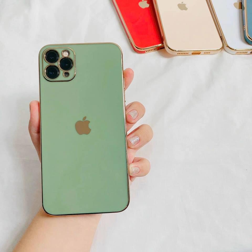 Màu Cam, Tím ốp dẻo viền vuông giả IPhone 12 bảo vệ camera