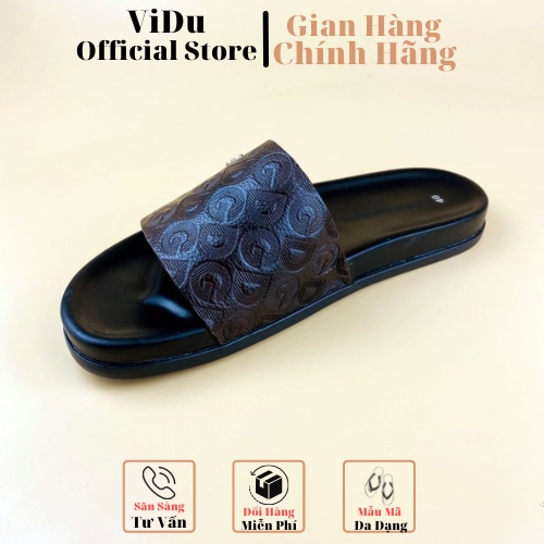 Dép nam thời trang D&amp;G ViDu 8701 màu nâu đen, logo nổi sành điệu, cá tính, êm ái, nhẹ nhàng