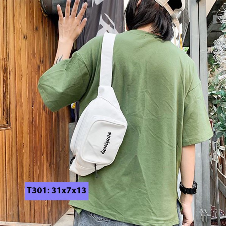 Túi bao tử đeo chéo vải bố unisex nam nữ đeo bụng đeo trước ngực Douciyuan cá tính T301 | BigBuy360 - bigbuy360.vn