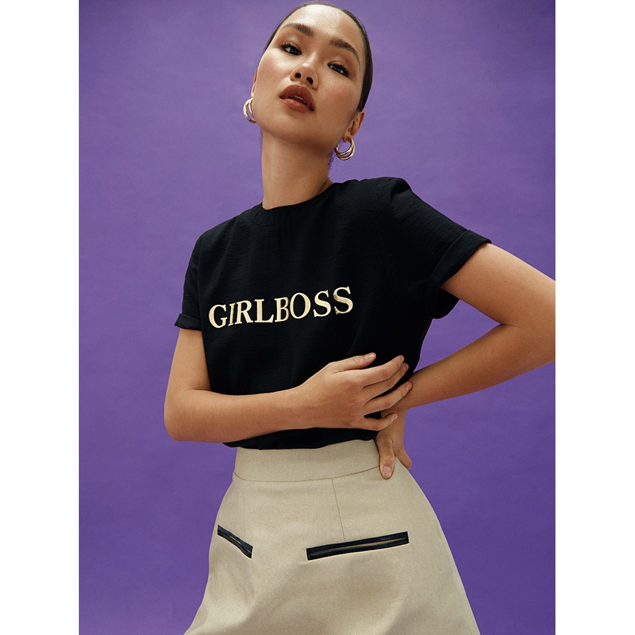 COCO SIN - Áo Lụa in Chữ Nhũ Đen | BigBuy360 - bigbuy360.vn