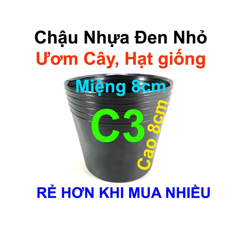 Chậu Nhựa C3 Đen Dẻo Ươm Cây (8X7Cm)