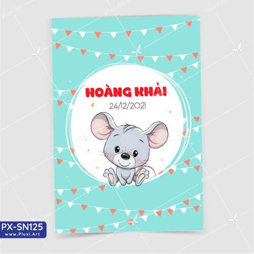 Thiệp thôi nôi –  sinh nhật Pluxi Bé Trai Tuổi Chuột PX_SN125