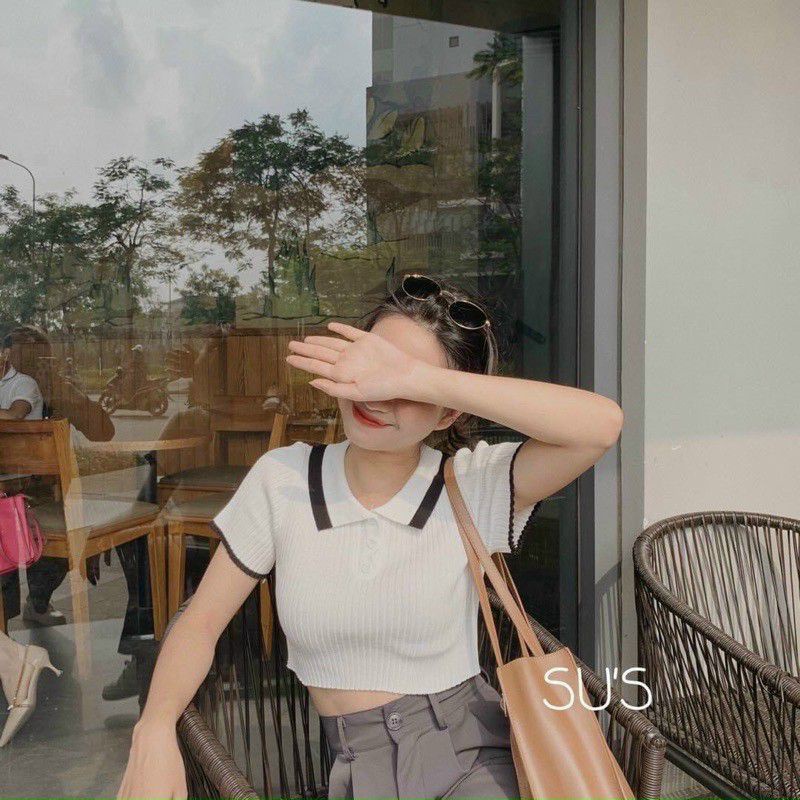 ÁO THUN CROPTOP CỔ TRỤ PHỐI VIỀN CỰC ĐẸP VI1