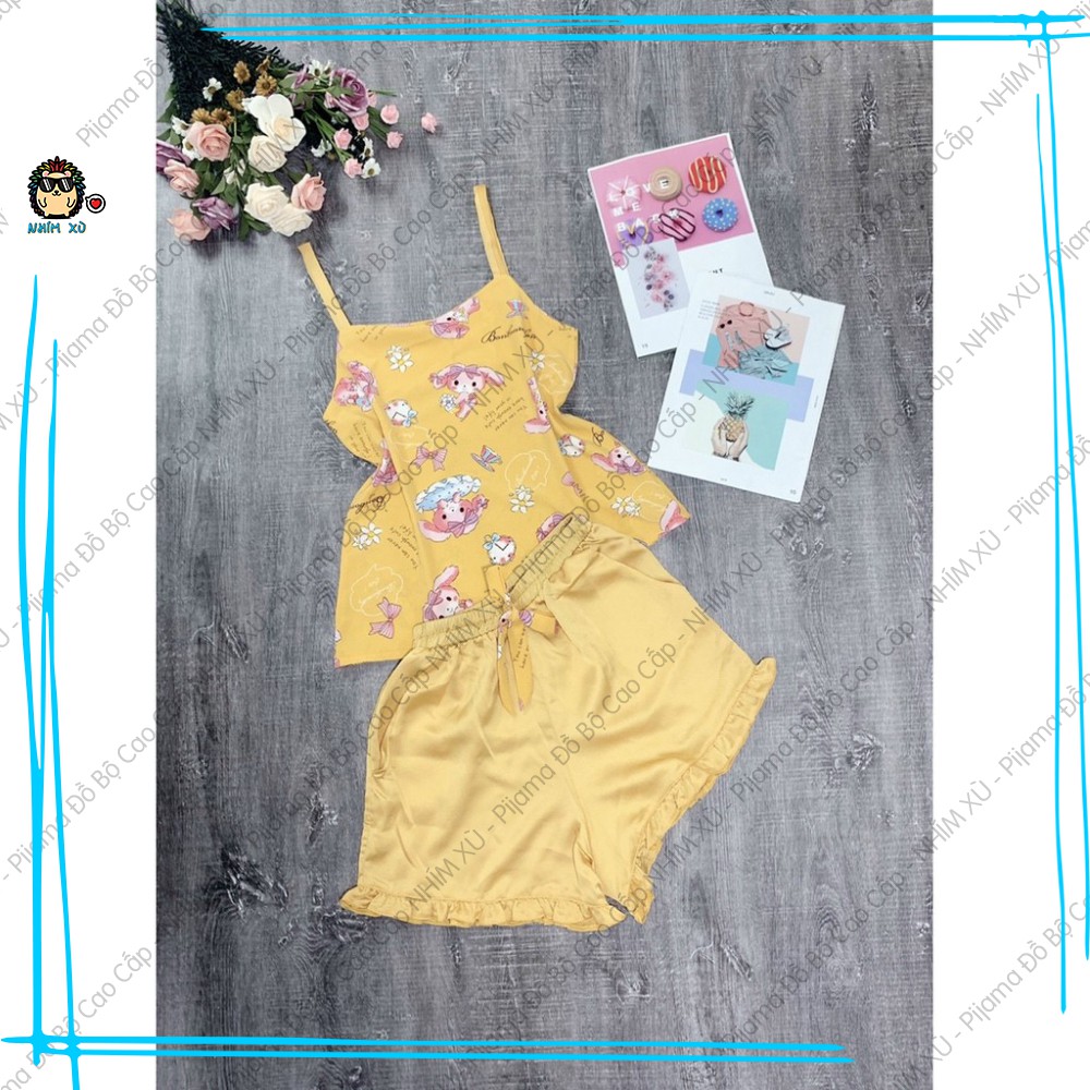 Đồ Bộ Ngủ Pijama Mặc Nhà Áo 2 Dây Quần Đùi Vải Satin Cao Cấp Logo Thỏ | BigBuy360 - bigbuy360.vn