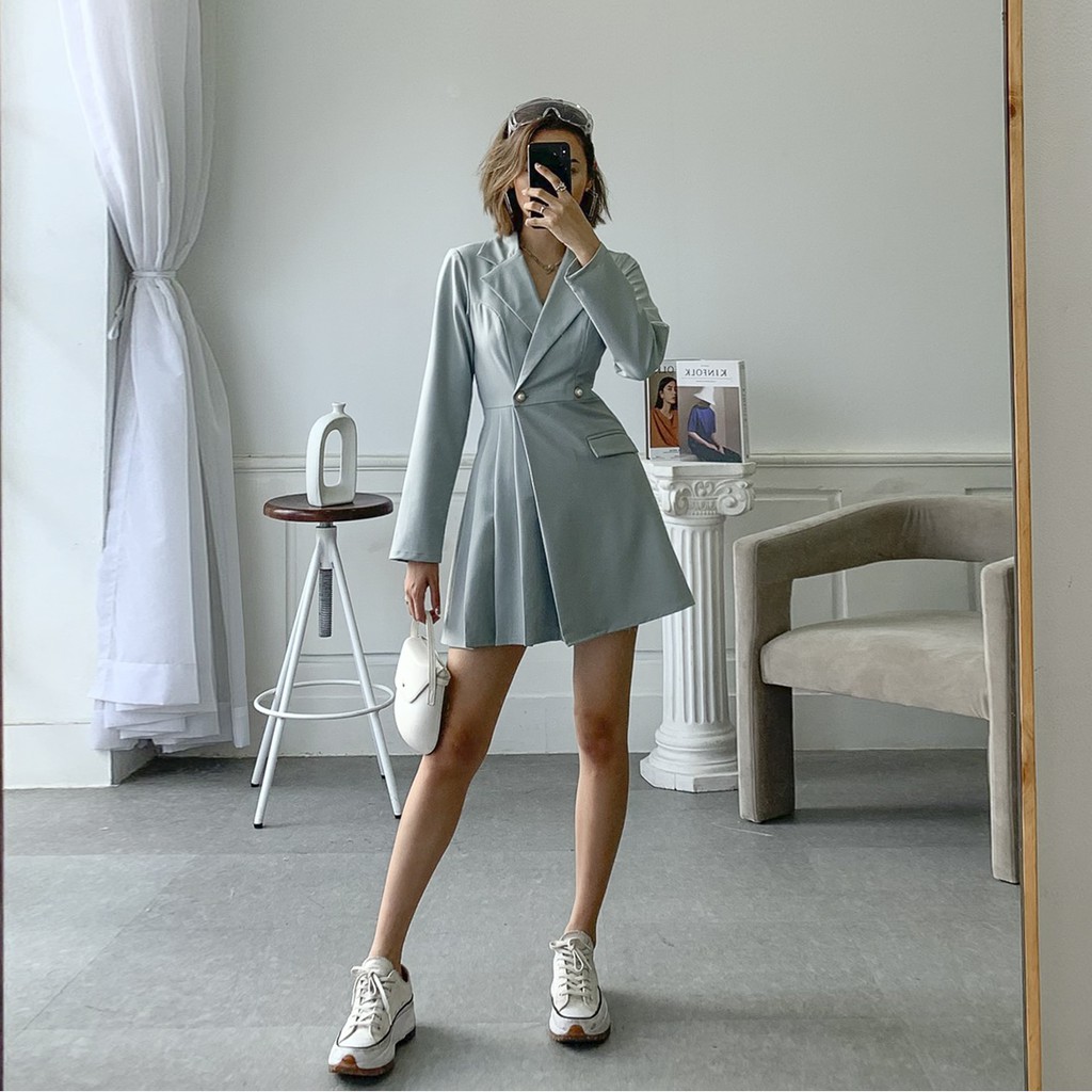 [Mã LTP50 giảm 50000 đơn 150000] Aquene Blazer Dress - Đầm vest nút ngọc xếp li bên hông