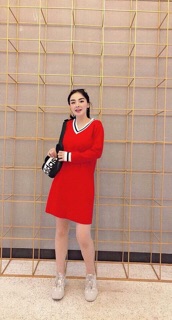 ĐẦM SUÔNG ĐỎ CỔ V (ẢNH THẬT CUỐI)
