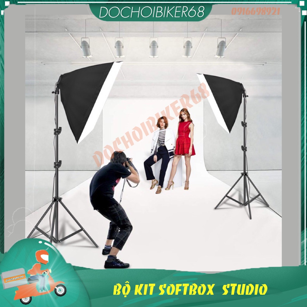 Bộ kit chụp đèn studio kèm softbox 50cm * 70cm có chân đèn, hỗ trợ hắt sáng chụp ảnh sản phẩm live stream