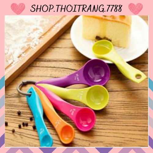 Bộ thìa đong, muỗng đong nhà bếp 5 món (set 5 cái), thìa đo lường, định lượng bột, sữa, thuốc, gia vị bằng nhựa an toàn