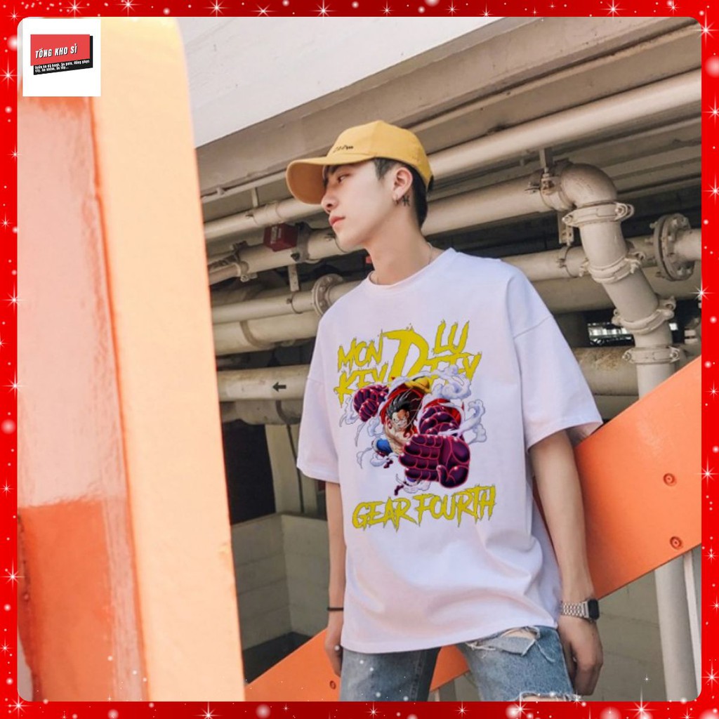 💥 Tổng Kho Sỉ Áo Thun 💥 Áo Thun Nam Tay Lỡ Unisex Màu Trắng Monkey D.luffy gear fourth | One Piece