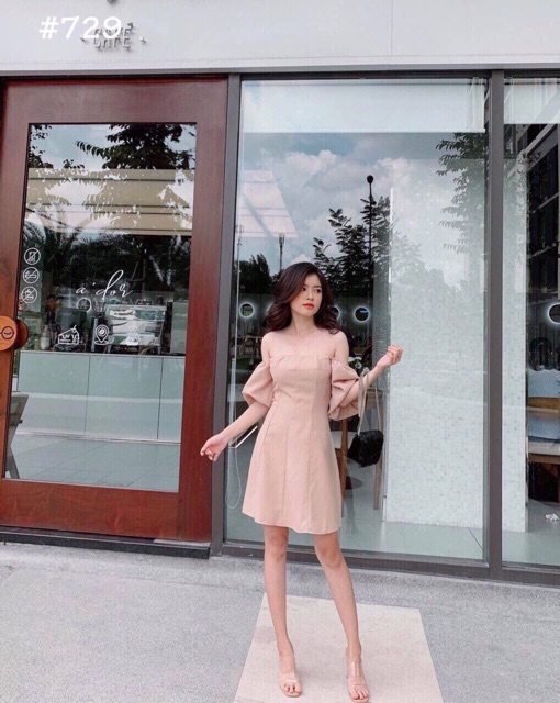 [Mã FATHANG5 giảm 10K đơn 50K]  ĐẦM NUDE CỔ VUÔNG TAY BỒNG | BigBuy360 - bigbuy360.vn