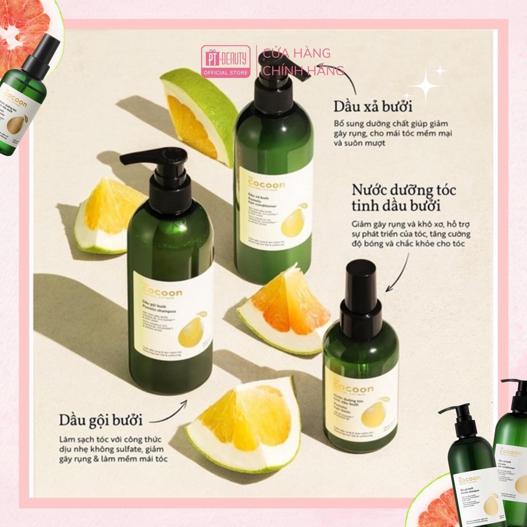 COMBO gội xả bưởi 3 bước không sulfate giảm gãy rụng tóc Cocoon